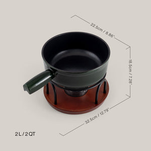 Ticino Green Cast Iron Cheese Fondue Set