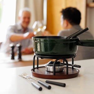 Ticino Green Cast Iron Cheese Fondue Set