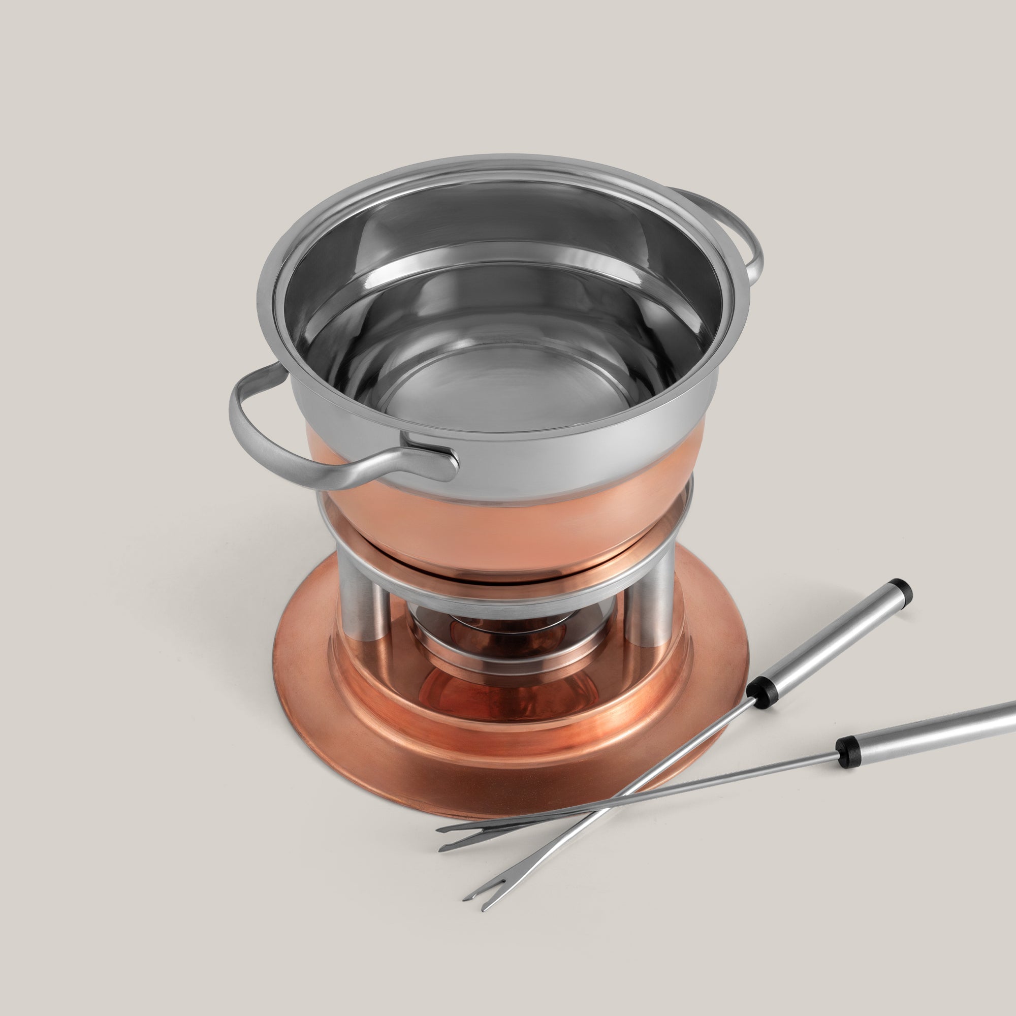 【新品未使用】LAUSANNE（ローザンヌ）純銅 2点鍋セット　20㎝ 17㎝ Lausanne 3-in-1 Copper Plated Fondue Set