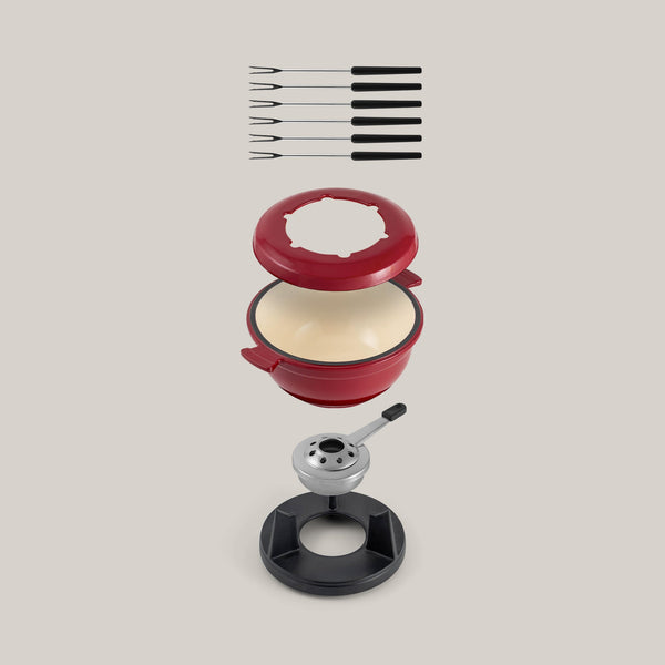 Lucerne Red 3-in-1 Cast Iron Fondue Set
