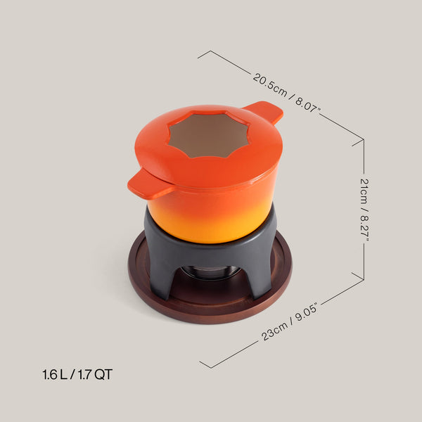 Sierra Orange 3-in-1 Cast Iron Fondue Set