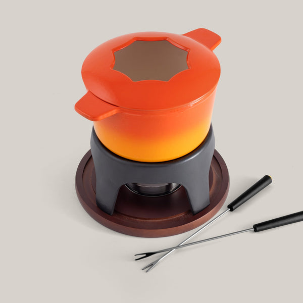 Sierra Orange 3-in-1 Cast Iron Fondue Set