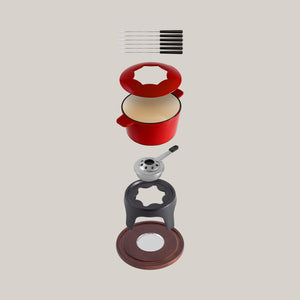 Sierra Cherry Red 3-in-1 Cast Iron Fondue Set