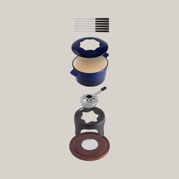 Sierra Blue 3-in-1 Cast Iron Fondue Set