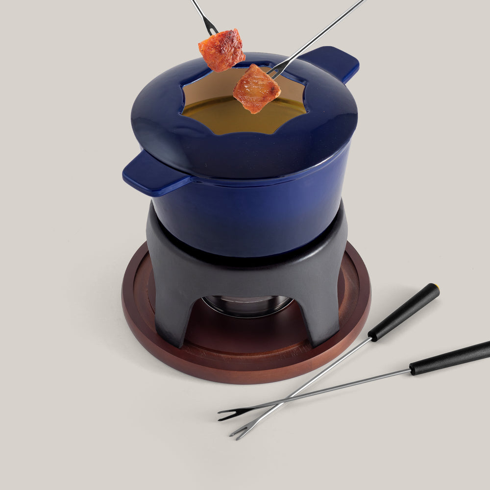 Sierra Blue 3-in-1 Cast Iron Fondue Set
