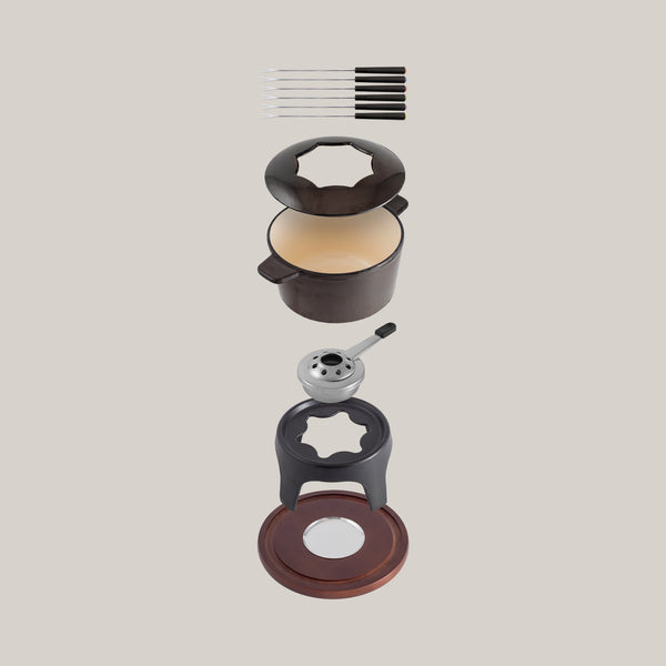 Sierra Metallic Black 3-in-1 Cast Iron Fondue Set