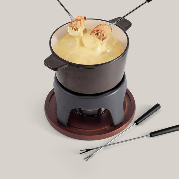 Sierra Metallic Black 3-in-1 Cast Iron Fondue Set
