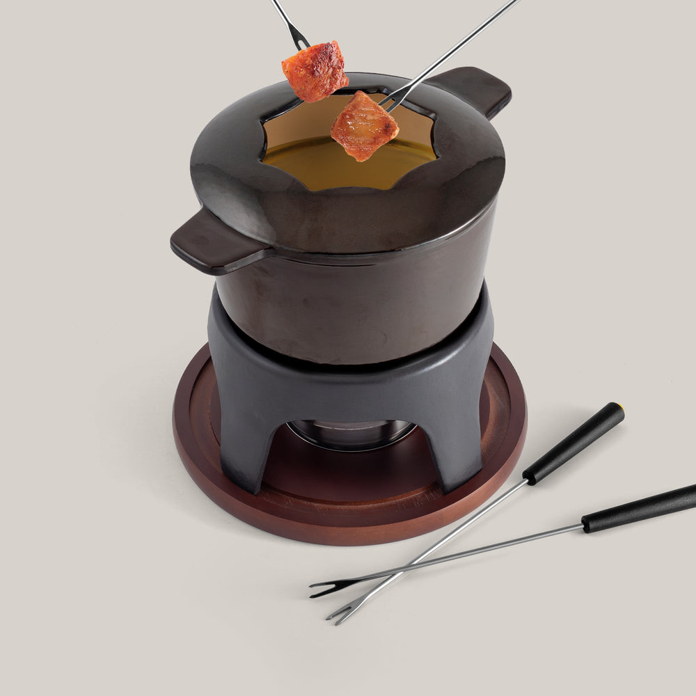 Sierra Metallic Black 3-in-1 Cast Iron Fondue Set