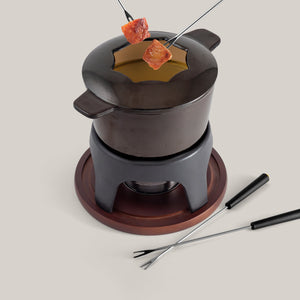 Sierra Metallic Black 3-in-1 Cast Iron Fondue Set
