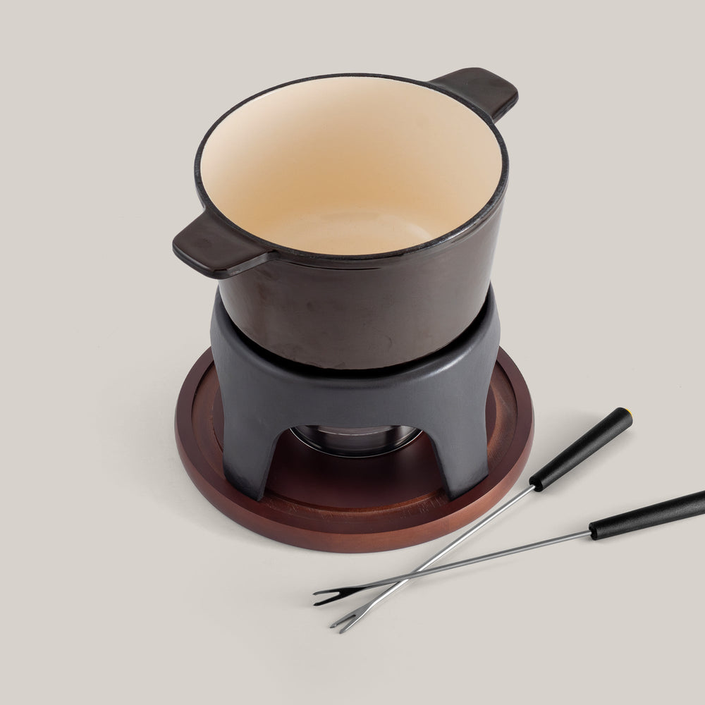 Sierra Metallic Black 3-in-1 Cast Iron Fondue Set