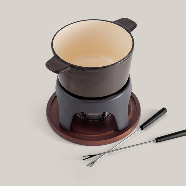 Sierra Metallic Black 3-in-1 Cast Iron Fondue Set