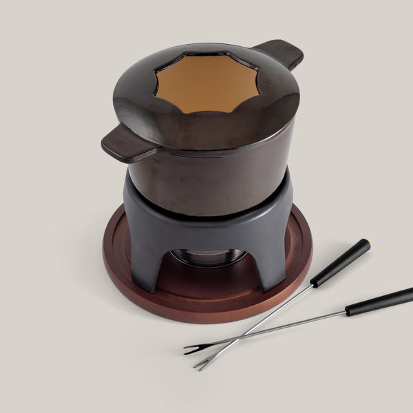 Sierra Metallic Black 3-in-1 Cast Iron Fondue Set