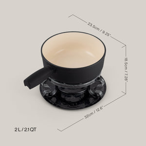 Lugano Matte Black Cast Iron Cheese Fondue Set
