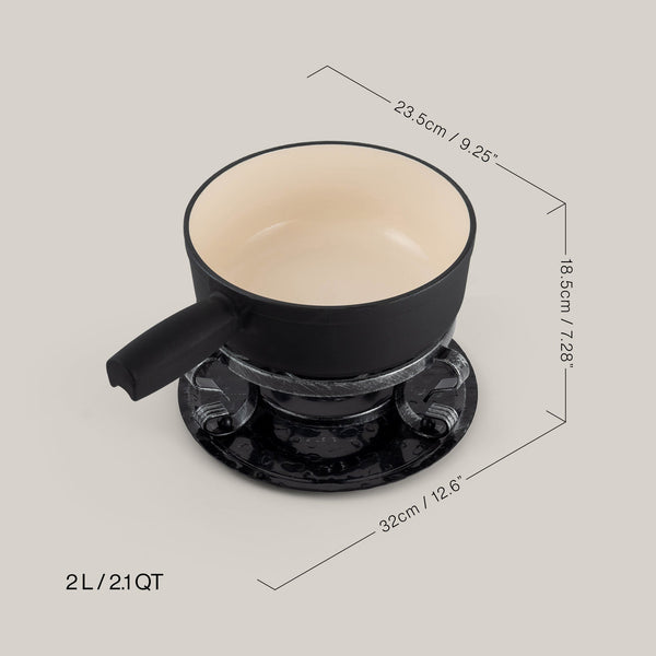 Lugano Matte Black Cast Iron Cheese Fondue Set
