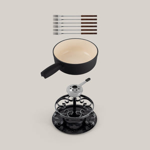 Lugano Matte Black Cast Iron Cheese Fondue Set