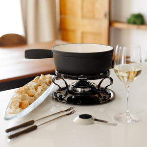 Lugano Matte Black Cast Iron Cheese Fondue Set