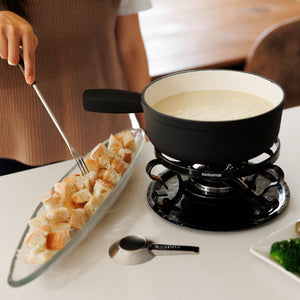 Lugano Matte Black Cast Iron Cheese Fondue Set