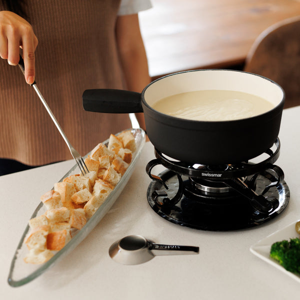 Lugano Matte Black Cast Iron Cheese Fondue Set