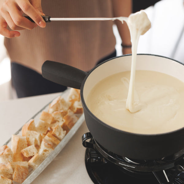 Lugano Matte Black Cast Iron Cheese Fondue Set