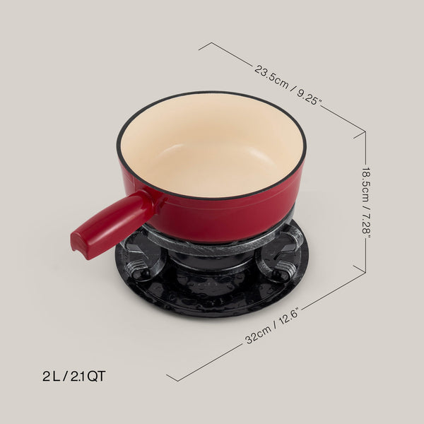 Lugano Cherry Red Cast Iron Cheese Fondue Set