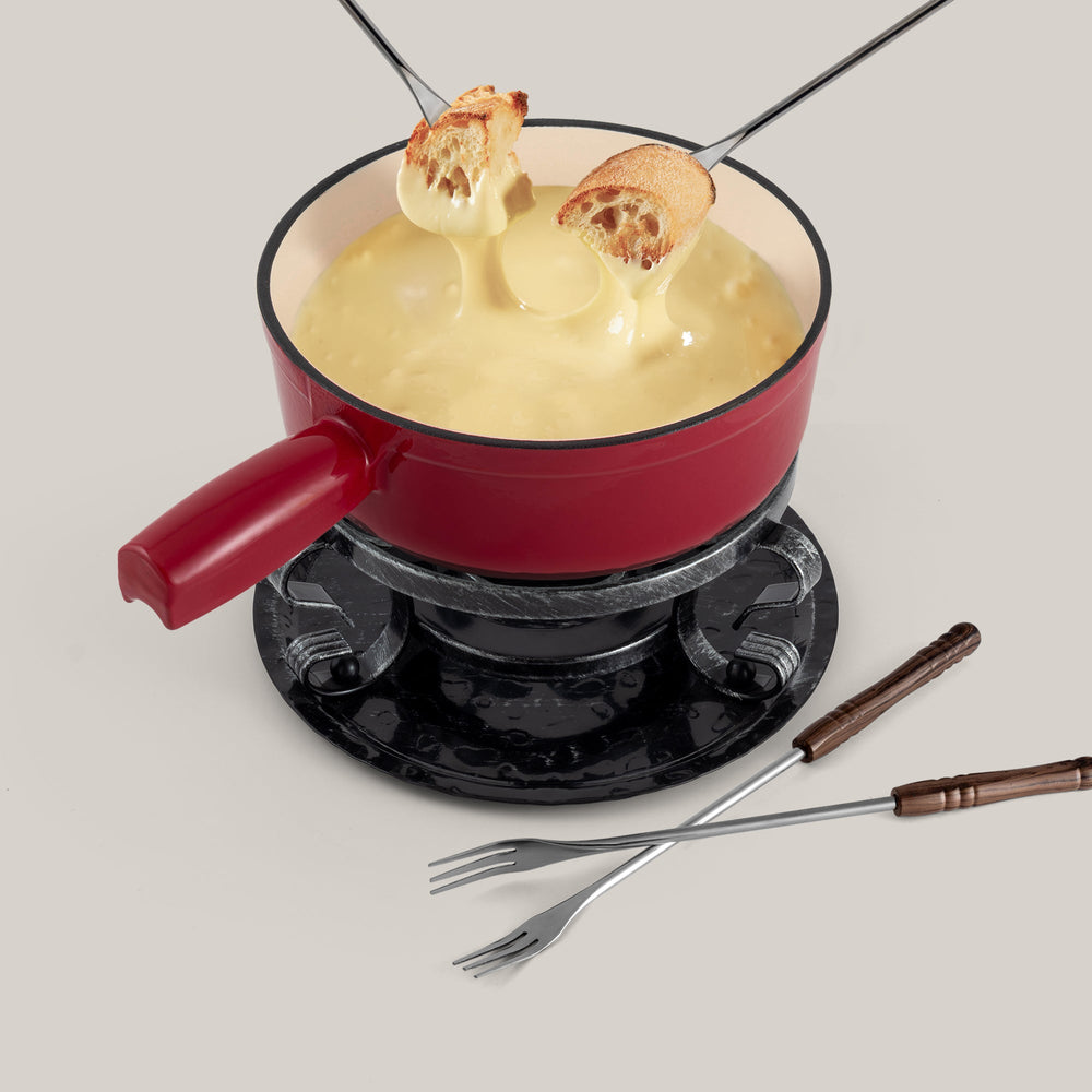 Lugano Cherry Red Cast Iron Cheese Fondue Set