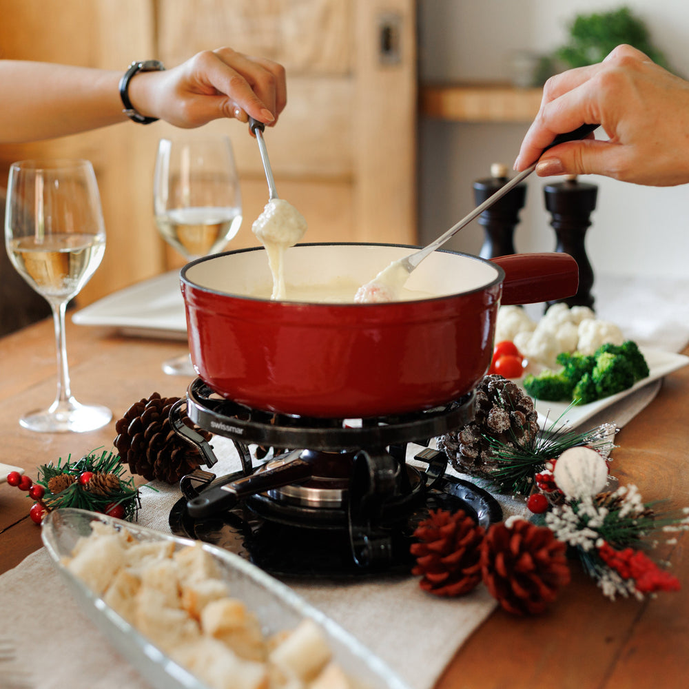 Lugano Cherry Red Cast Iron Cheese Fondue Set