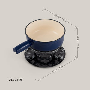 Lugano Blue Cast Iron Cheese Fondue Set