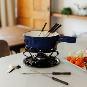Lugano Blue Cast Iron Cheese Fondue Set