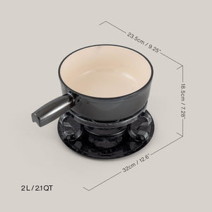 Lugano Metallic Black Cast Iron Cheese Fondue Set