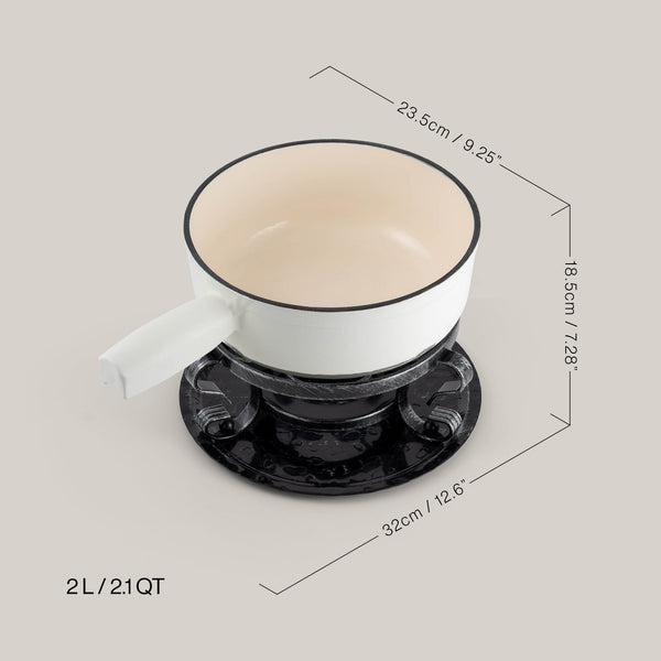 Lugano White Cast Iron Cheese Fondue Set