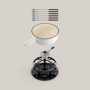 Lugano White Cast Iron Cheese Fondue Set