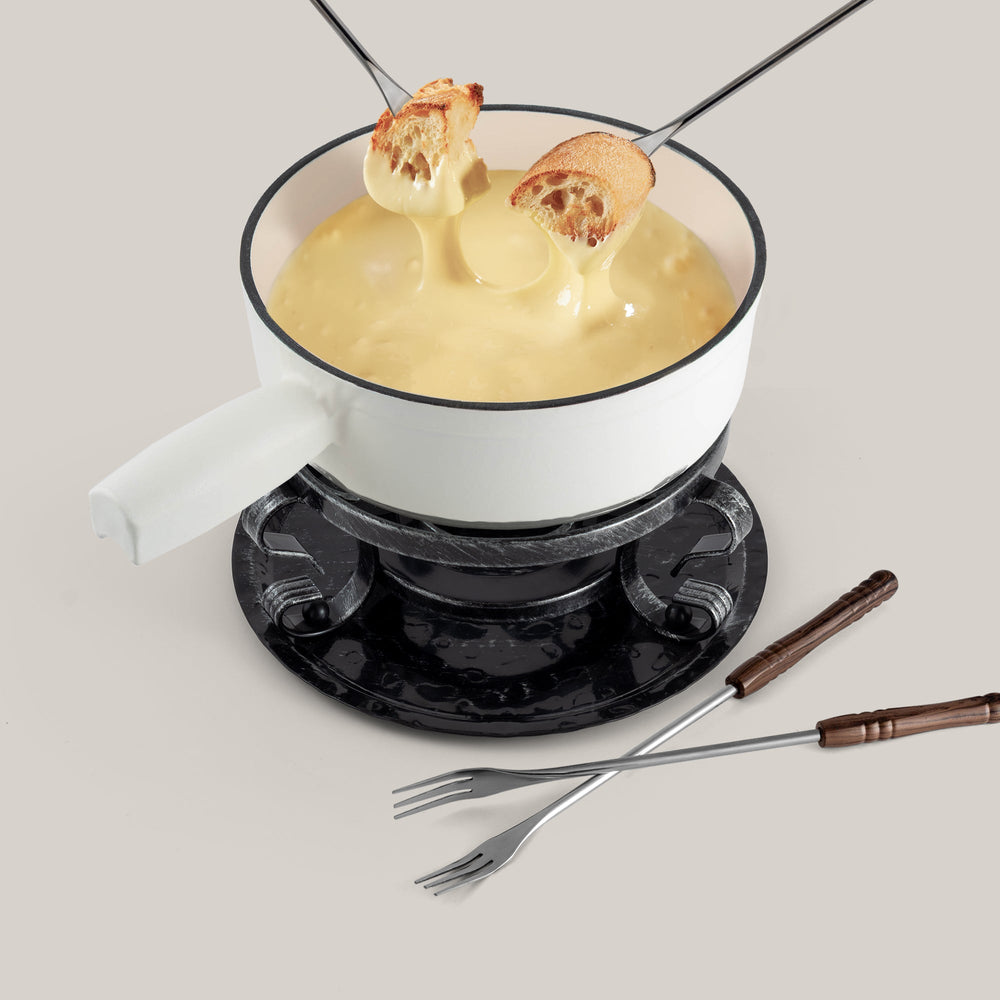 Lugano White Cast Iron Cheese Fondue Set