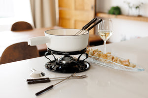 Lugano White Cast Iron Cheese Fondue Set