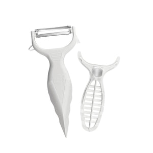 White Borner 6 in 1 Peeler product shot with removable zester beside it